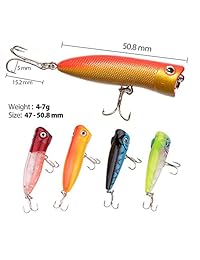 LotFancy señuelos de pesca con gancho de agudo, cebos de agua superior, cebos de popper para bajos, longitud de 1,57 a 3,66 pulgadas