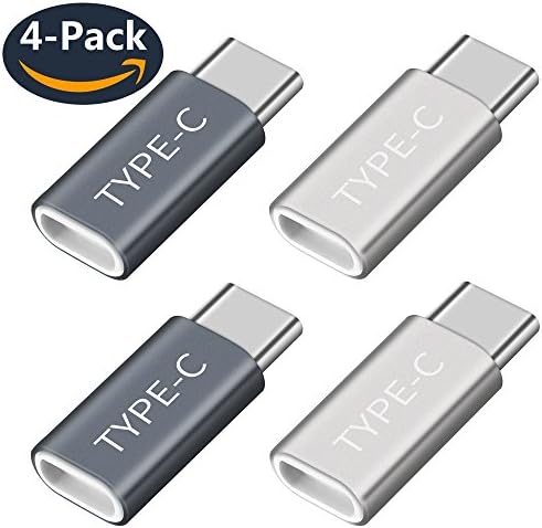 USB Type C Adapter 4 Pack,USB-C to Micro USB Adapter,USB C Convert Connector 56k Resistor for Samsung Galaxy Note 8 S9 S8 Plus +, Google Pixel, Pixel XL, HTC 10, LG G5, Nexus 6P (Gary2,Silver2)