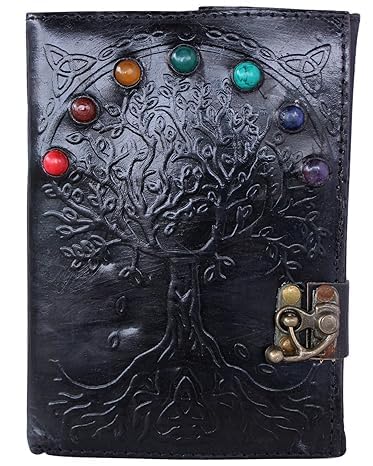 OVERDOSE Deckle Seven Stone Leather Tree Journal - Vintage Travel Journal for Men & Women Sketch Writing Diary Sketchbook Book of Shadows Handmade Deckle Edge Paper - 5 x 7 inches | 12 x 17 cm | A6