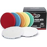 Buffing Polishing Pads 5 Inch, CAR ROAD 7PCs 5.5 Inch Face for 127mm Kit for Car Buffer Polisher Cutting Polishing Pad Kit for Car Buffer Compounding,Polish and Waxing (5 Inch(125mm))