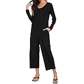 VUTRU Casual Jumpsuits for Women Long Sleeve Loose Overalls Wide Leg One Piece Pajamas Long Pants Romper with Pocket