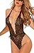 BeautyWill Women Sexy Lingerie Teddy Deep V Halter Lace Bodysuit With Eyes Cover
