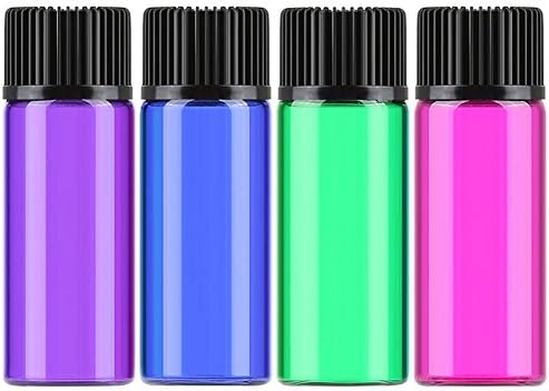 HugeDE 12 Pcs Mini Glass Essential Oil Bottles Colorful Aromatherapy Bottles Vials 3ml