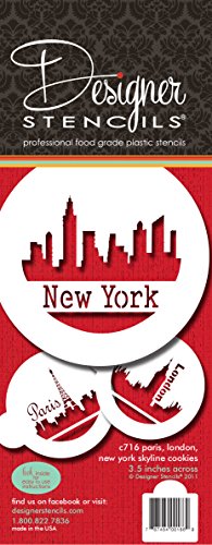 Designer Stencils C716 Paris, London and New York Skylines Cookie Stencils, Beige/Semi-Transparent