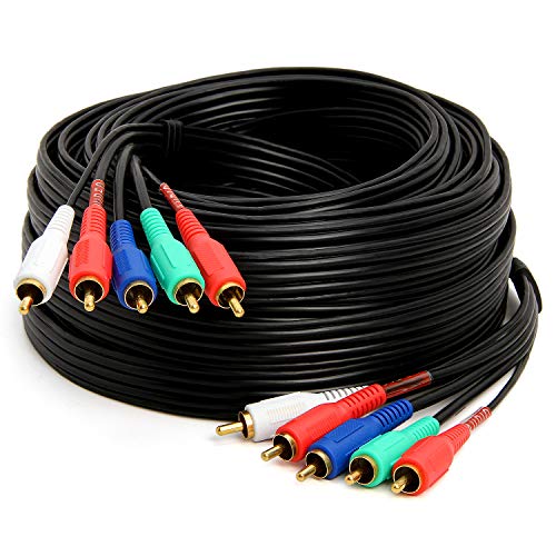 Cmple - 5-RCA Male to 5RCA Male RGB Component Audio Video Cable for HDTV - Gold Plated RCA to RCA - 50 Feet, Black
