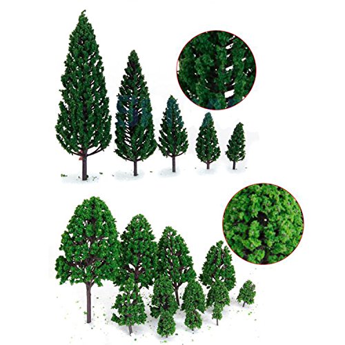 Mixed Model Trees,19 Different Model Trees & 4 Different Flower Bed with 2 Different Cows and 1 Mini Tables and Chairs Model Train Scenery Miniature Landscape Scenery