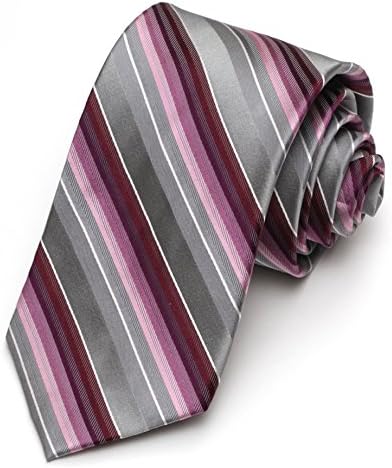 AlaraShirt Men's Modern Width Multi Stripe Silk Tie O/S Purple And Grey