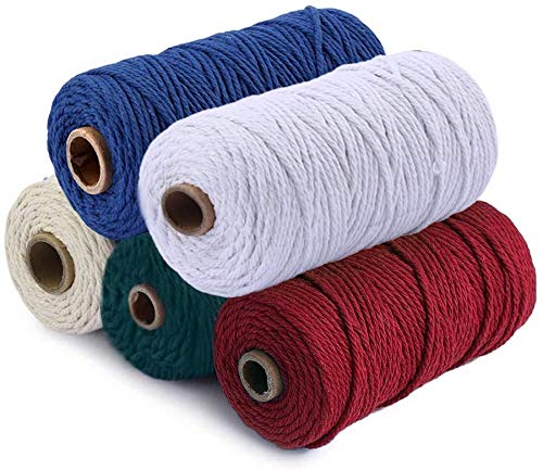 Macrame Cord Binwat Thick Natual Cotton Cord Yarn Macrame Rope Cord Cotton Rope for Wall Hangings, Plant Hangers, DIY Crafts, Home Decorations, Gift Wrapping 3mm x 100m (5 Color C)