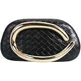 DEBIMY Women Woven PU Leather Clutch Box Metal Handle Evening Bag Trendy Leather Handbag Weave Shoulder Purse for Causal