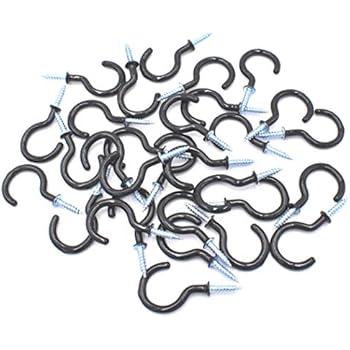 30 Pack of Vinyl Coated Screw-in Ceiling Hooks Cup Hooks (Black)