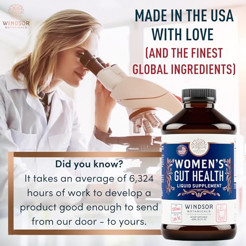 COMPLETE GUT HEALTH SUPPLEMENTS FOR WOMEN – IBS RELIEF LIQUID WITH FOS PREBIOTIC, L ALANYL, L GLUTAMINE AND HERBAL BLEND – LEAKY GUT REPAIR & CLEANSE DETOX FOR WOMEN – 16OZ (480ML)