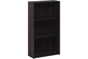 Furinno Basic 3-Tier Bookcase Storage Shelves, Dark Walnut