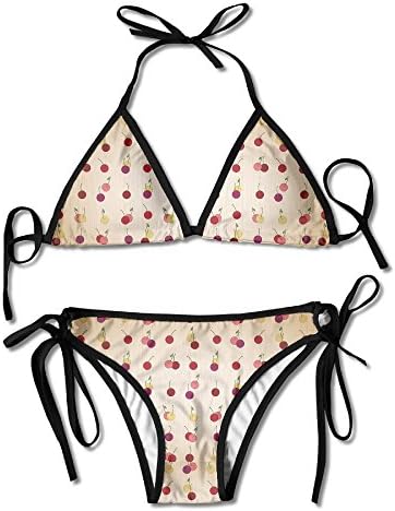 Jukaifaquj Cherry Women's Tie Side Bottom Triangle Bikini Swimsuits One Size
