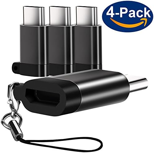 [Upgraded Version] Micro USB to USB C Adapter, Aisver USB Type C Adapter with Keychain for Samsung Galaxy Note 8, S8 S8+, Nintendo Switch, LG V20 G6, Google Pixel XL and More (4-Pack, Black)