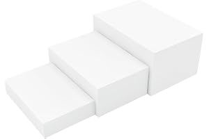 HEIMMA 3 Pack White Buffet Food Risers, Step 12” 11”10” Size Acrylic Cube Box Display for Dessert Table Display Set Food Drink Collectibles Jewelry Figures, Display Stands for Retail Vendor Events,5 Side, Rectangle