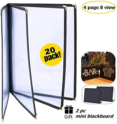 FLK Tech 8 View Restaurant Menu Covers/ Fits 8 1/2" x 11" Paper/ 20 Pack (4 page)