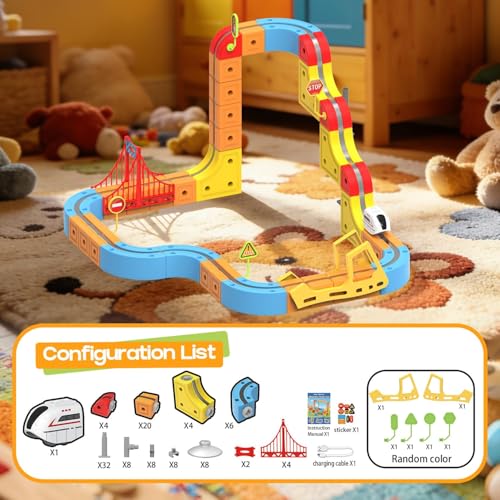 ORCHID M® Magnetic Train Set for Kids, 114 PCS 3D Infinity Flexible Race Track Toys with Infinity Magnetic Cars Electric Set, DIY Cube Track Building Toys,Train Sets for Boys Girls Gifts (1pcs Train)