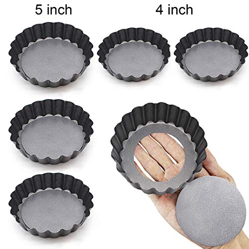image for Inn Diary Mini Tart pan 4 & 5 inch Removable Bottom Non Stick 6 pcs Qu