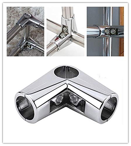 Castuvy 4Pcs Aluminum Alloy Silver 1"(25mm) Round Pipe Connector Right Angle Tee, Frame Display Stand Assembly Combination Drying Rack Connection Fastening Joint