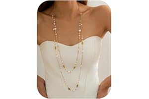 BUYITO Long Gold Pearl Necklaces for Women Trendy Dainty Layered Pearl Statement Strand Chain Fashion Jewelry Gift Sweater Accessories