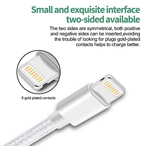 Zcen Phone Charger 3Pack 3FT 6FT 10FT Nylon Braided 8 Pin Charging Cables USB Charger Cord Compatible with iPhone X/7/7 Plus/6s/6/5/5S/5C/SE/iPad and iPod - Silver