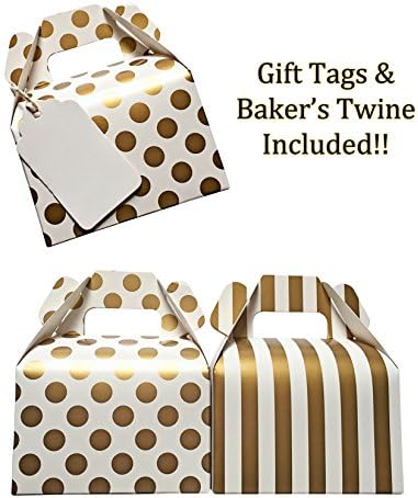 Gold Polka Dot and Stripe Treat Boxes with Gift Tags Included