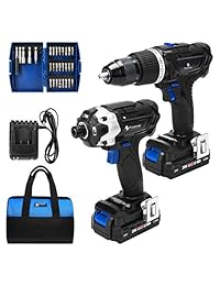 Kit de brocas de martillo y controlador de impacto, 20 V, destornillador inalámbrico con 2 baterías de iones de litio de 2,0 Ah, kit de cargador, 29 accesorios y bolsa de herramientas