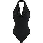 GORGLITTER Women's Sexy Halter Backless Cowl Neck Top Bodysuit Slim Fit Sleeveless Draped Top Party Clubwear