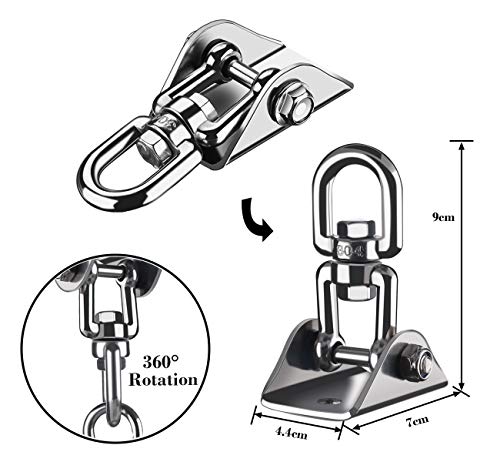 ABSOFINE Deckenhaken 450KG Kapazität 360°Drehen Premium Edelstahl Schaukelhaken Aufhängung Haken mit Verlängerungskette… – Bild 4