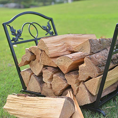 Patio Guarder Firewood Log Holder Wrought Iron Indoor Fireplace Wood Stove Stacking Rack Logs Bin Firewood Storage Carrier for Outdoor Fireplace Pit Decorative Black - Thumbnail 6