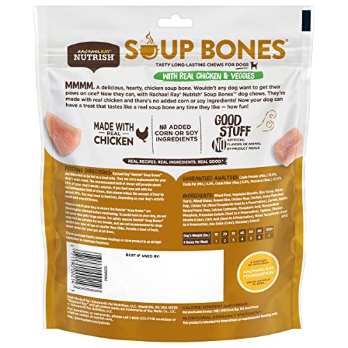 RACHAEL RAY NUTRISH SOUP BONES DOG TREATS, CHICKEN & VEGGIES FLAVOR, 11 BONES (PACK OF 1)