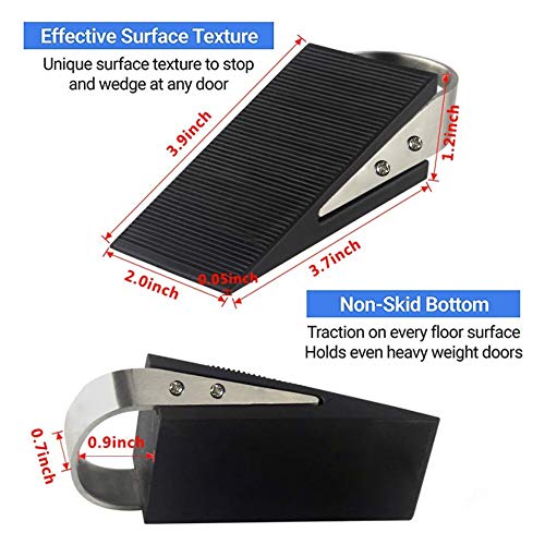 Rubber Door Stopper, 3 Pack Heavy Duty Rubber Door Wedge - Made of Rubber and Stainless Steel - Door Stop That Won't Scratch Floor or Door - Works On All Surfaces