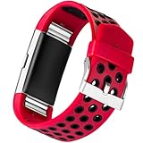 Maledan Replacement Sport Bands with Air Holes Compatible for Fitbit Charge 2, Red/Black, Large