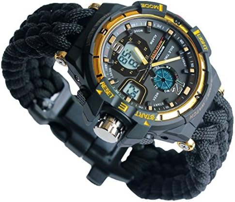 Outdoor Paracord Survival Watch Bracelet With Flint Fire Starter Compass Whistle