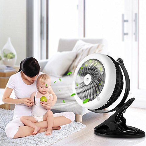 Clip On Fan, Stroller Fan Battery Operated Fan Portable Misting Personal Cooling Fans USB Mini Desk Table Fan for Baby Stroller,Home,Office,Travel
