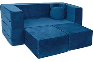 Milliard Kids Couch - Modular Kids Sofa for Toddler and Baby Playroom/Bedroom Furniture (Navy Blue) with Bonus Pillow