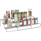 mDesign Expandable Kitchen Spice Rack for Kitchen Pantry, Cabinet, Counter Tops - 3-Tier, Silver
