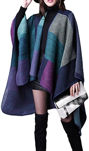 LAFASO Womens Jacqusrd Open Front Oversized Cashmere Poncho Shawl Cape Plaid Purple #1
