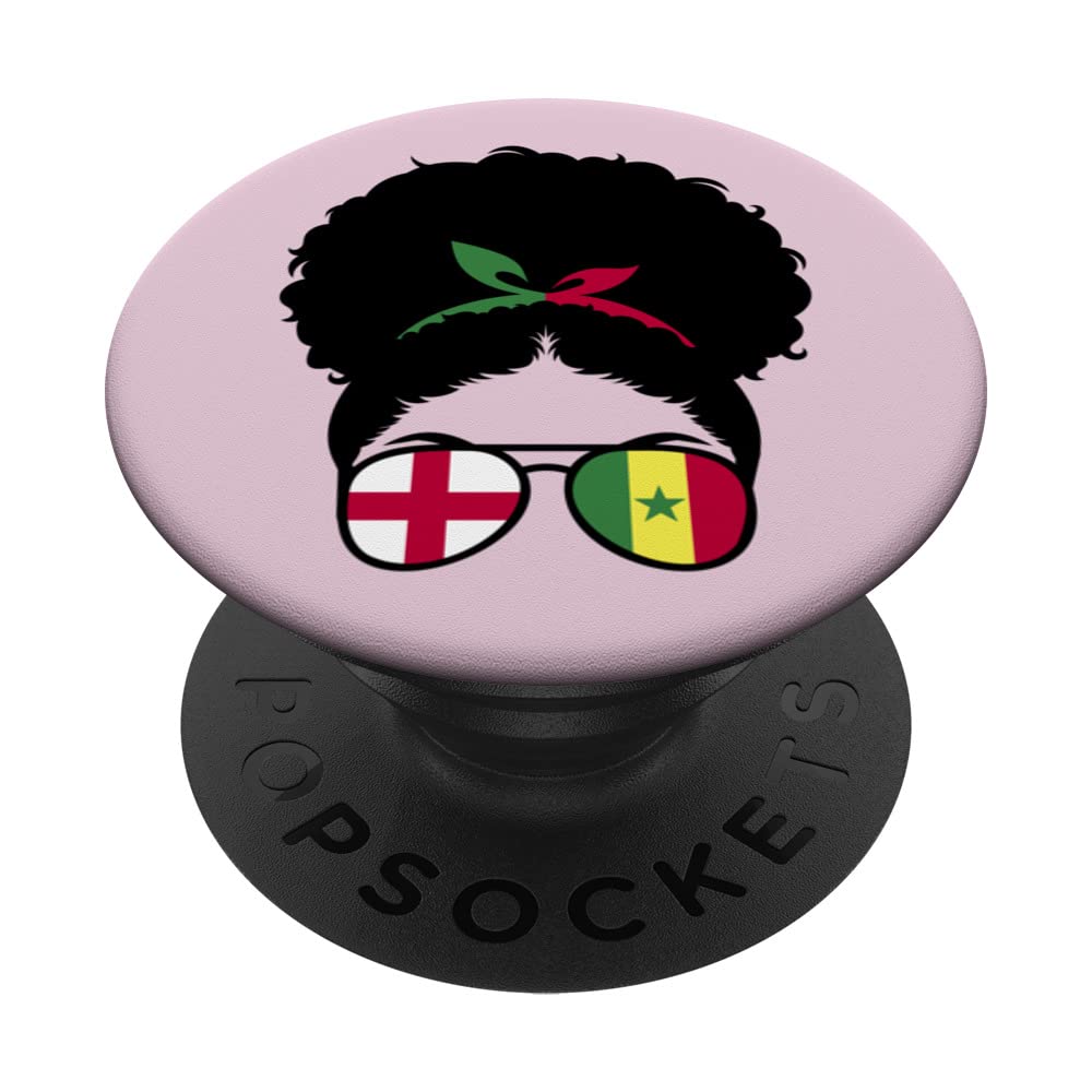 England and Senegal Mix Afro Hair Half English Senegalese PopSockets Swappable PopGrip