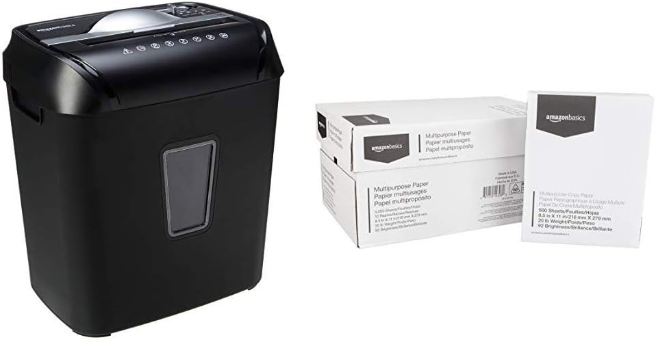 AmazonBasics 12-Sheet Cross-Cut Paper and Credit Card Home Office Shredder & 92 Bright Multipurpose Copy Paper - 8.5 x 11 Inches, 10 Ream Case (5,000 Sheets)