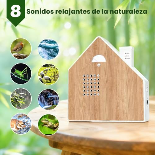 Sounds of Nature Box, Bird Singing Bird Box with Sensor, Night Light, 8 Sounds, 3 Minutes, Natural Sounds for Relaxation and Tranquility (0-115dB)(A)