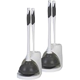 Clorox Toilet Plunger and Bowl Brush Combo Set with Caddy, 6.75" x 7" x 19.5", White/Gray, Pack of 2 - Plunger and Toilet Bowl Brush, Heavy Duty Plunger, Toilet Cleaning Brush, Freestanding Caddy