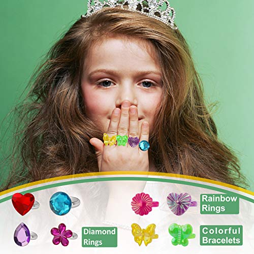 FittiDoll 70Pack Princess Pretend Jewelry Toy, Girl’s Jewelry Dress Up Play Set Included Princess Tiara Necklaces Wands Rings Earrings and Bracelets, Pretend Play Jewelry Set for Girls - Thumbnail 3