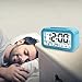 WinFong Alarm Clock, Backlight LCD Digital Alarm Clock with 3 Alarms Thermometer Calendar Large Display Smart Nightlight Soft Light Snooze, Battery Operated with USB Charger (Blue)
