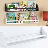 brightmaison Childrens Wall Mounted Floating Shelf White Wood Molding Design Decor - Kid's Room Bookshelf Display Books and Toy Organizer – Ships Fully Assembled