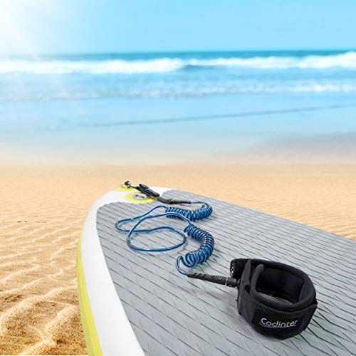 Codinter Surfboard Leash, 12ft Coiled Paddle Board Leash Leg Rope for Safe Surfing SUP - Blue