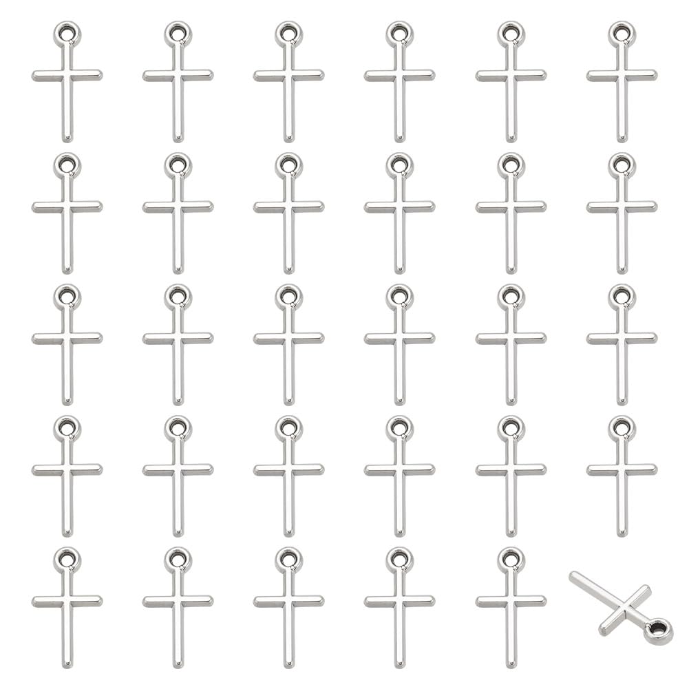 HOBBIESAY 50Pcs Tibetan Style Cross Pendants 12.5mm Alloy Antique Silver Cross Charms Mini Metal Cross Bead Pendants Cross Dangle Pendants for Bracelets Necklaces Jewelry Making Hole: 1mm