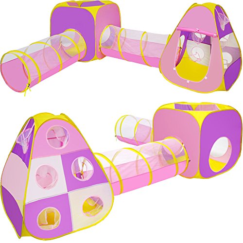 Playz 5pc Kids' Play Tents & Tunnels - Ball Pit for Toddlers, Basketball Hoop, Crawling Tubes, Pop-Up Playhouses, Baby Obstacle Course for Indoor or Outdoor Use