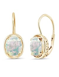 Pendientes de plata chapados en oro amarillo de 18 quilates con ópalo simulado blanco de 1,20 quilates