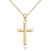 FOCALLIVE Cross Necklace for Women 14K Gold Cross Necklaces for Women Gold Crosses Chain Pendant Necklaces for Womens Multiple Angular Cuts and A CZ on the Center Crosses Chain Pendant Necklace for Womens 20mm
